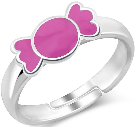 Joy|S - Zilveren ring - verstelbaar - roze snoepje - voor kinderen