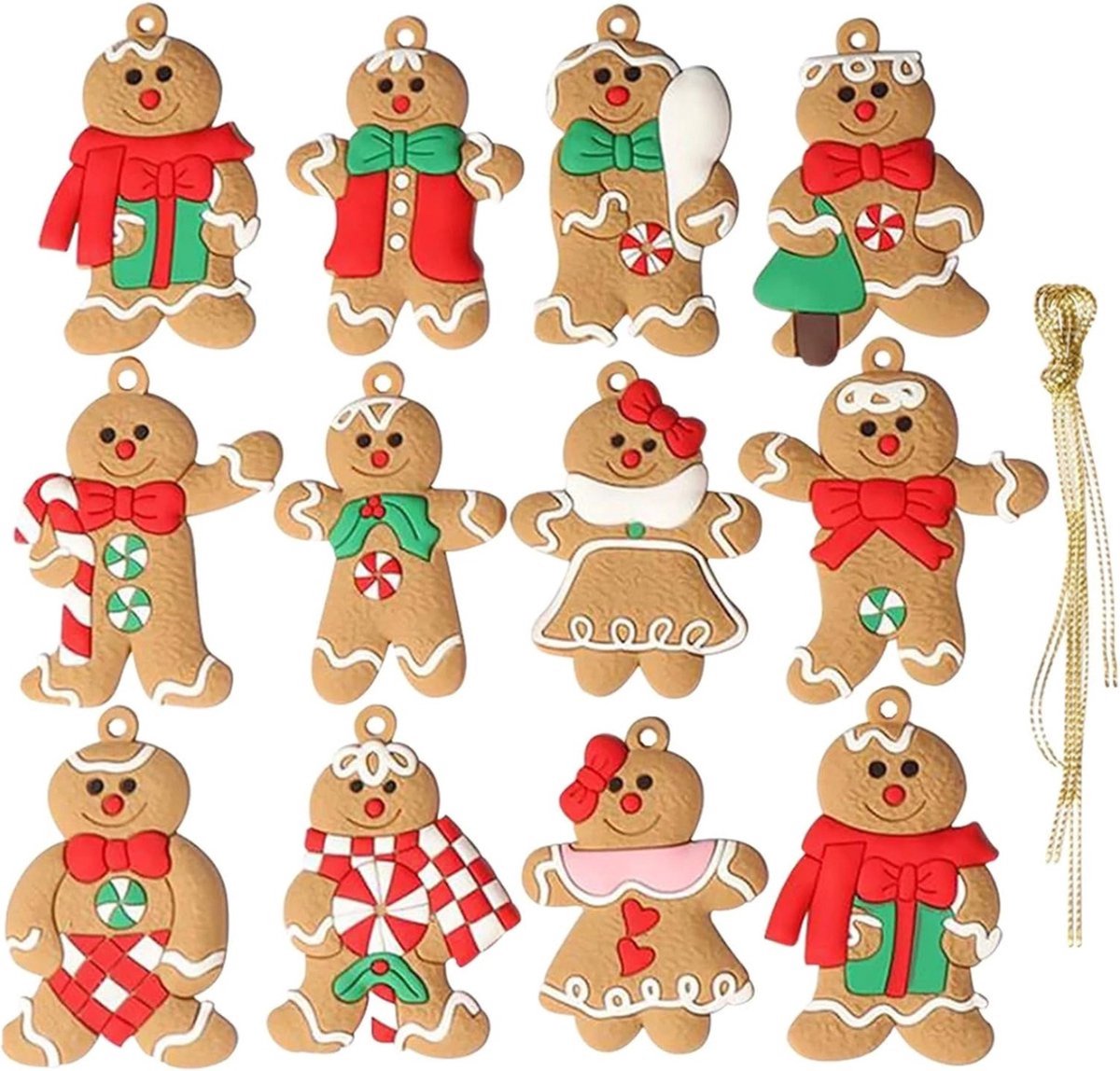 Winkrs - 12x Koekemannetjes & Vrouwtjes - Gingerbread Bear - Kerstboom Decoratie - 7 x 5 CM - Kerstboomversiering figuurtjes