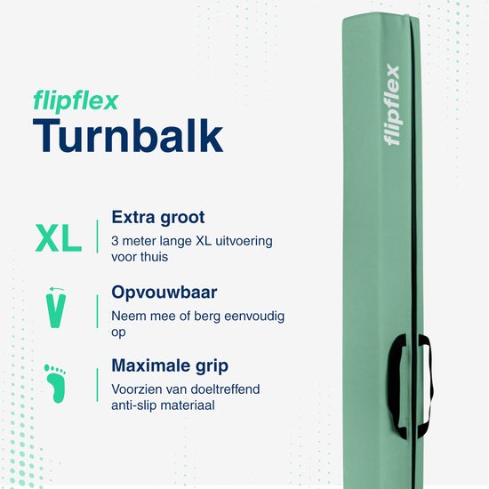 Flipflex Turnbalk - Voor Thuis - Evenwichtsbalk - Opvouwbaar - 3 Meter - Mintgroen — afbeelding 2