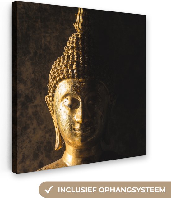 Canvas - Buddha beeld - Goud - Close up - Spiritueel - Schilderijen op canvas - Foto op canvas - Canvas schilderij - 50x50 cm - Wanddecoratie