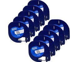DULA - Dymo LetraTag 91201 - S0721610 - Label Tape - Zwart op Wit plastic - 12mm x 4m - 10 Stuks