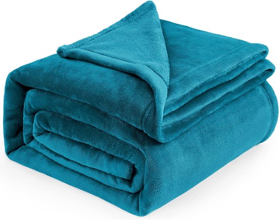 fleece deken voor bed en bank turkoois petrol 240x220cm, deken voor 2 persoons super zachte donzige deken voor woonkamer en slaapkamer
