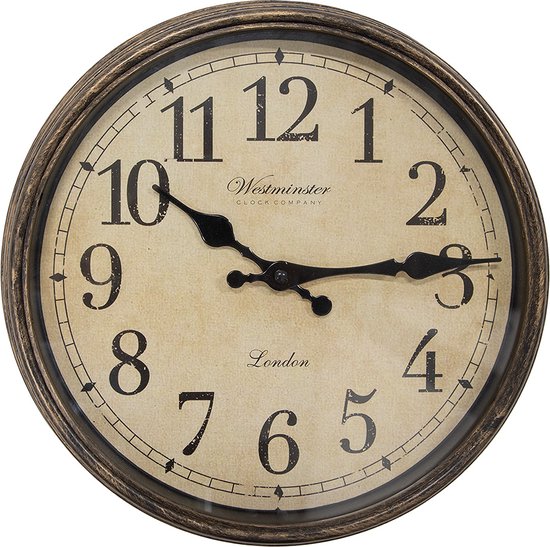 Clayre & Eef Horloge mural Ø 30x4 cm Marron Plastique Verre Westminster Clock Company London Montre murale