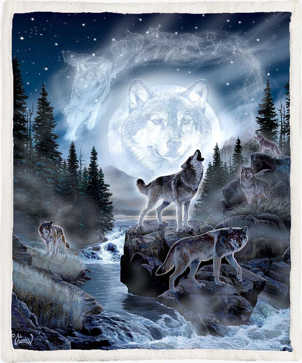 The Coloured House Wolven Fleece Deken 150*200cm Moon Wolf Multicolor