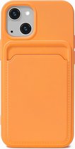 Hoesje Pasjeshouder geschikt voor iPhone 15 - Siliconen Case Back Cover Oranje