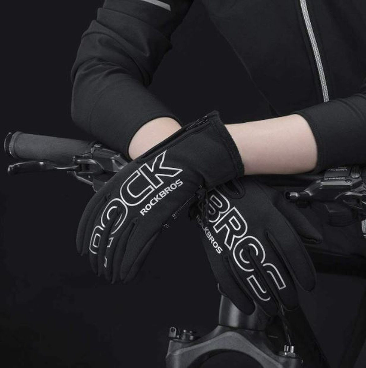 ROCKBROS Stuurwarmers, handschoenen voor stuur, fiets, winter, thermo, warme, verdikte, waterafstotende, gevoerde stuurhandschoenen met stuurstoppers, tas voor MTB's, e-scooters, rollers