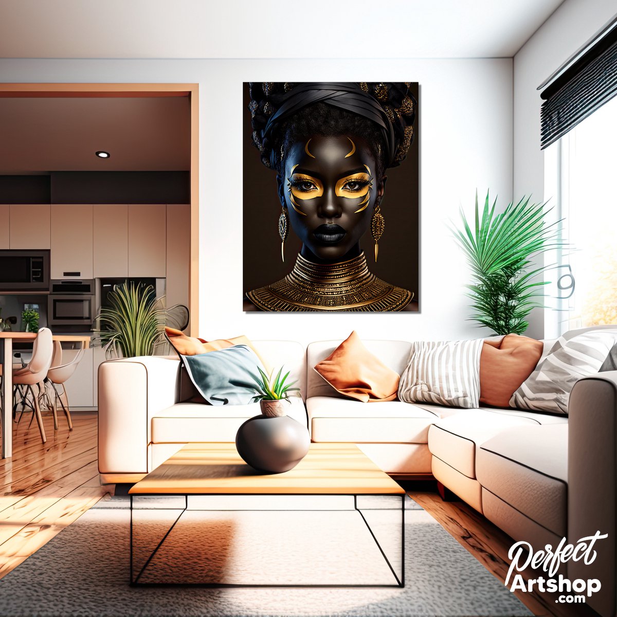 BLACK & GOLD: 60x80cm Plexiglas Decoratie - Kunst - Woninginrichting - Vrouw - Afrikaans