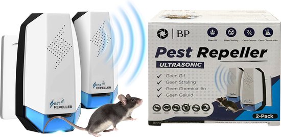 BP® Pest Repeller - 2 Pack - Ultrasonische Ongedierte Bestrijder - Muizenverjager - Muizen Bestrijden - Insectenverjager - Ultrasone Verjager - Pest Reject - Geen Geluid - 100% Safe - BP