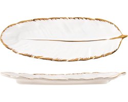 Disoza Decorative Tray Feather Key Tray White Jewellery Tray Ceramic Decorative Bowl for Keys Jewellery Porcelain Decorative Tray Plate Birthday Gift for Women Girlfriend (37 x 12.5 x 3.5 cm)