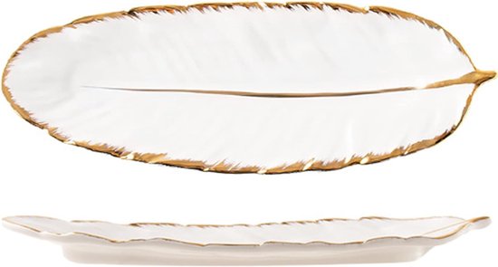 Disoza Decorative Tray Feather Key Tray White Jewellery Tray Ceramic Decorative Bowl for Keys Jewellery Porcelain Decorative Tray Plate Birthday Gift for Women Girlfriend (37 x 12.5 x 3.5 cm)