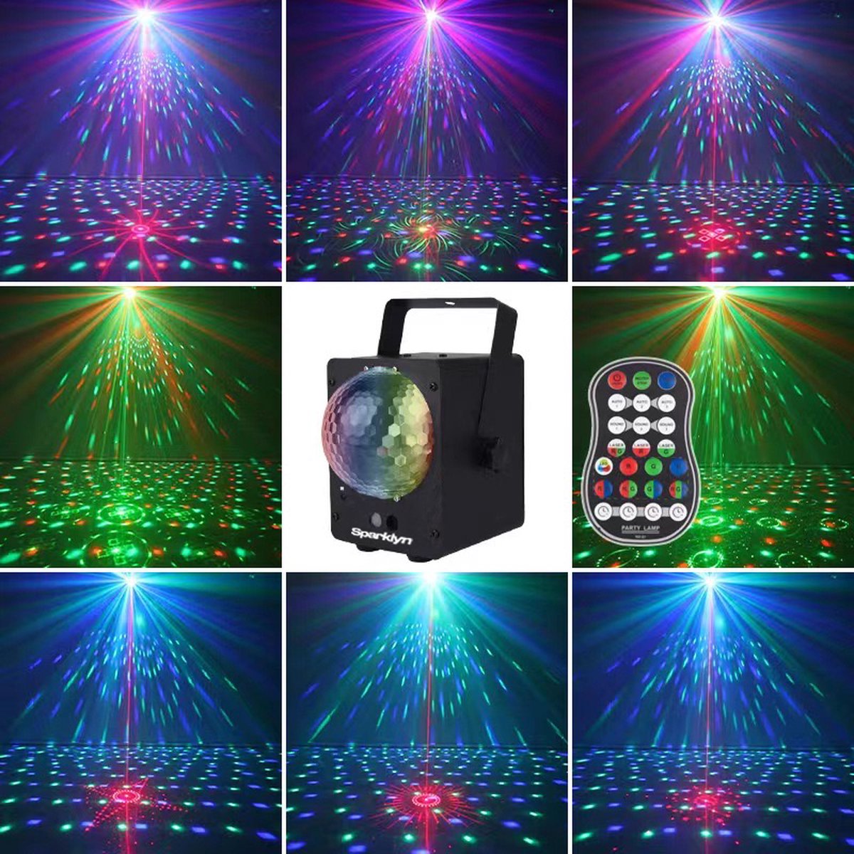 Lumière noire Party Laser avec lumière noire et UV - Lampe disco 8 trous -  Sans fil