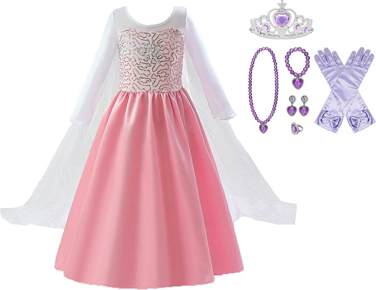 Frozen Elsa - Prinsessenjurk meisje - verkleedkleding - Het Betere Merk - Roze jurk - maat 92/98 - kleed