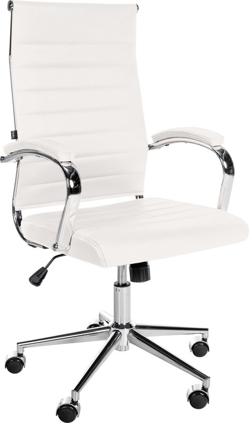 Chaise de bureau CLP Mollis - Ergonomique - Pour adultes - Cuir véritable - blanc