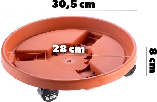 Support Plantes à Roulettes 30.5cm Terre Cuite - Chariot Pot De Fleurs Robuste KADAX