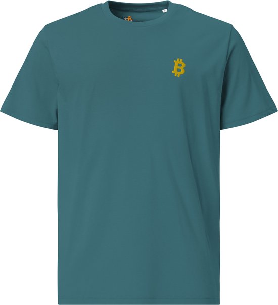Bitcoin T-shirt Met Goudkleurig Geborduurd Bitcoin Logo - Unisex - 100% Biologisch Katoen - Groen - Maat L | Bitcoin cadeau| Crypto cadeau| Bitcoin T-shirt| Crypto T-shirt| Crypto Shirt| Bitcoin Shirt| Bitcoin Merch| Crypto Merch| Bitcoin Kleding