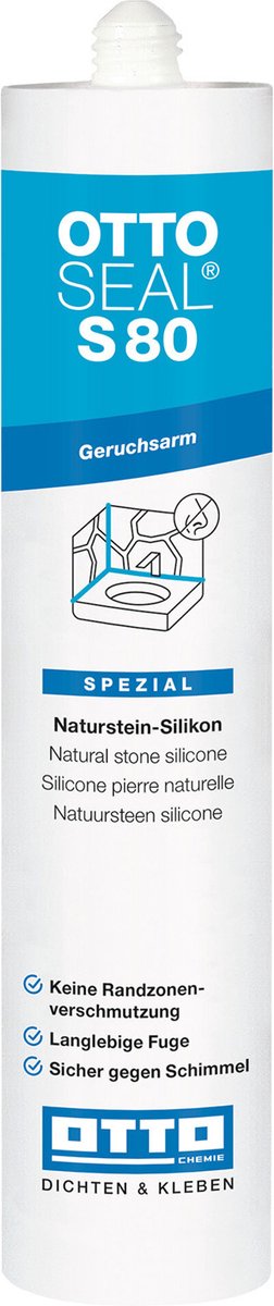 Ottoseal S80 natuursteenkit alkoxy - 310 ml koker - mat antracietgrijs - voor marmer en natuursteen