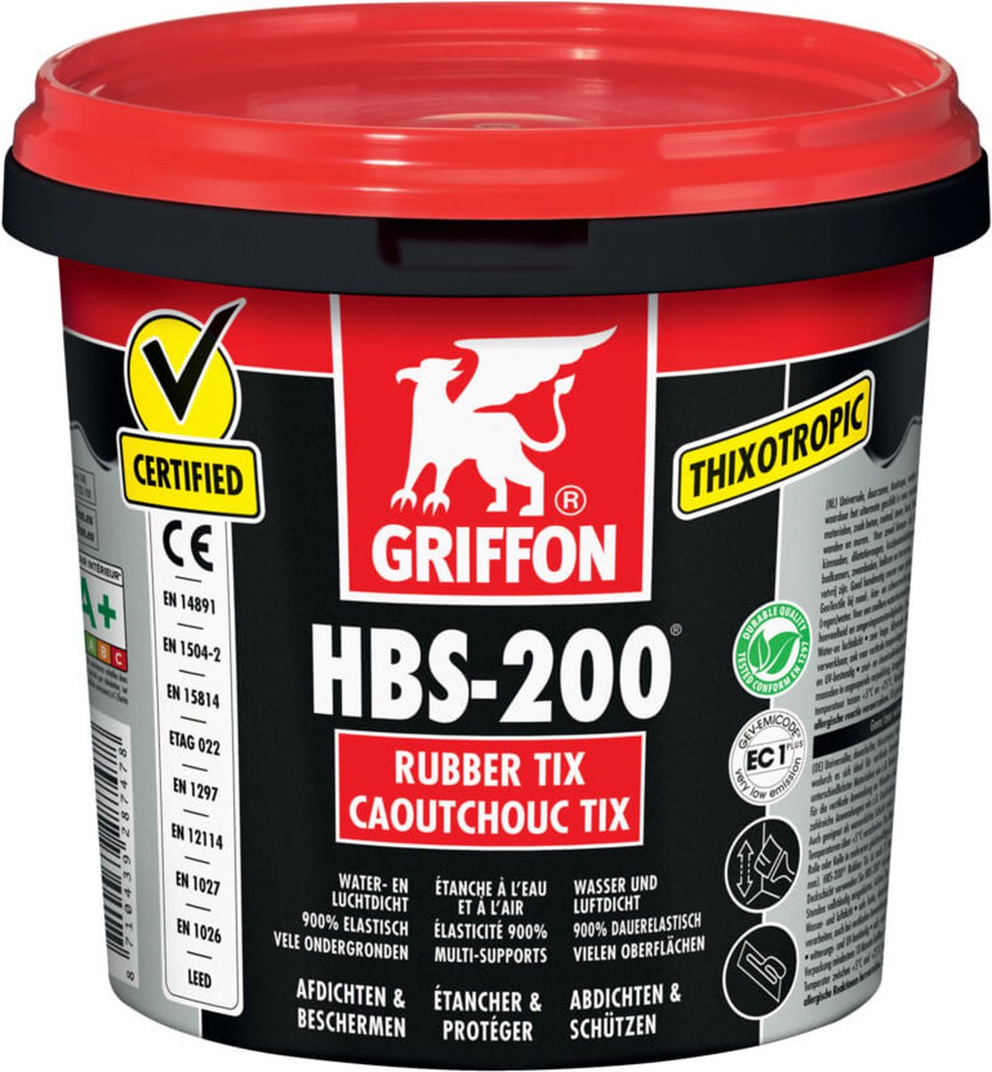 Griffon HBS-200® Rubber Tix coating - water en luchtafdichtend -pot 1 l - zwart