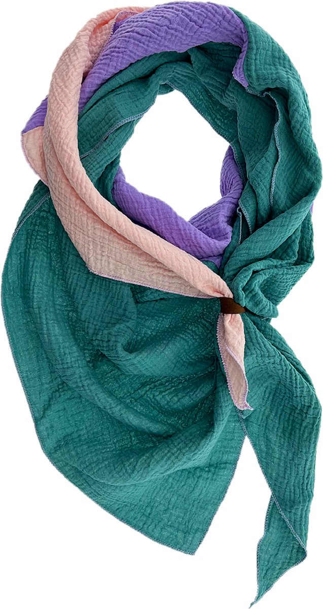 LOT83 Sjaal Yara - Vegan leren sluiting - Omslagdoek - Ronde sjaal - Tricolore 13 - 1 Size fits all
