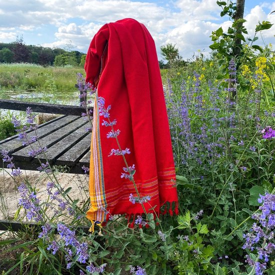 Fashion4wellness Kikoy Strandlaken Red Pepper DUBBEL STRANDLAKEN - HANDMADE IN KENYA - 95 x 170 cm