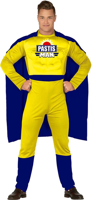 Guirca -Superheld Pastis - Man - blauw,geel - Carnavalskleding - Verkleedkleding