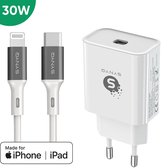 Synyq - Chargeur Super Fast 30W GaN - USB C - Prise de charge - Chargeur rapide - Chargeur iPhone - Convient pour Apple iPhone - Chargeur iPhone 2 mètres