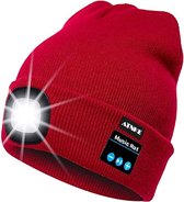 Chapeau avec éclairage LED - Fonction musique Bluetooth - Bonnet Rouge - Rechargeable par USB - 4 lampes LED à lumière vive - 3 réglages - Taille unique - Unisexe - Lavable
