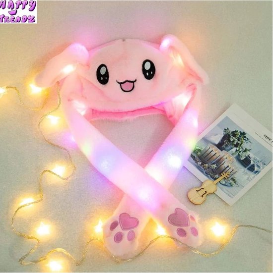 Foto: Happy trendz muts rabit pink roze led light bekend van flappy ears air pumping ears muts met bewegende flaporen en licht muts bewegende oren carnaval kawaii verkleden voor kinderen volwassen muts