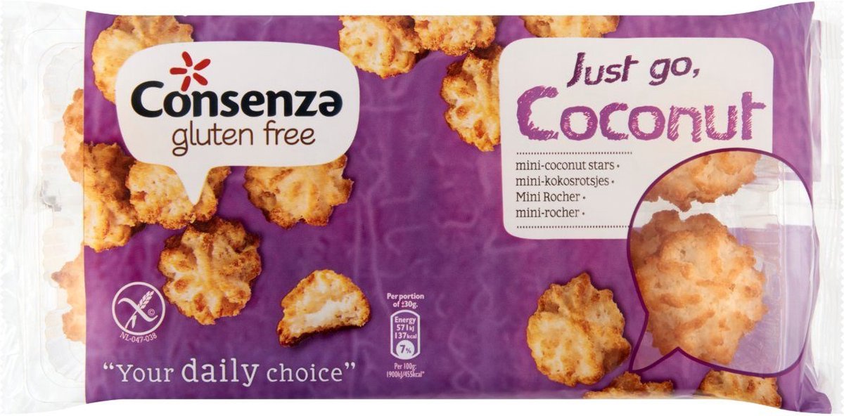 Consenza Kokosrotsjes glutenvrij 12 zakken x 250 gram