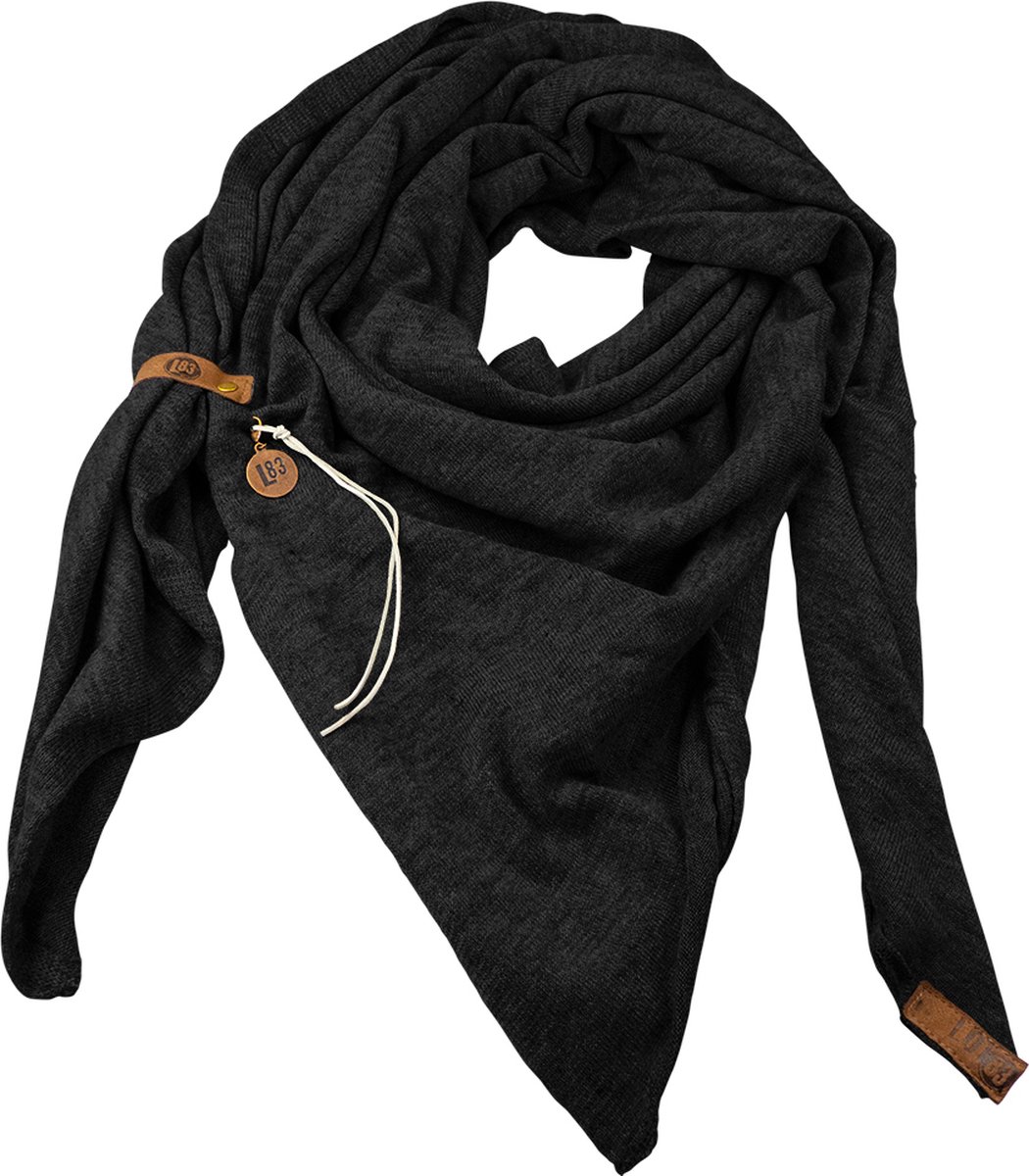 LOT83 Sjaal Fien - Vegan leren sluiting - Omslagdoek - Ronde sjaal - Zwart - 1 Size fits all