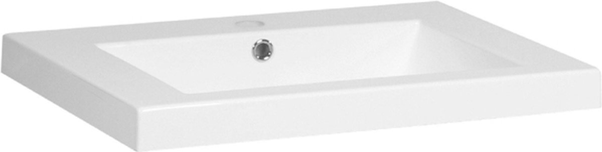 Saniclass Foggia Meubelwastafel - 60x46x5cm - overloop - 1 wasbak - zonder kraangaten - mineraalmarmer - glanzend wit