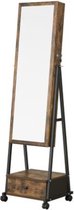 Nancy's Clement Sieradenspiegel - Sieradenkast - Op Wieltjes - Lade - Vintage - Bruin - Zwart - MDF - Metaal - Glas - 41,5 x 37 x 152,5 cm