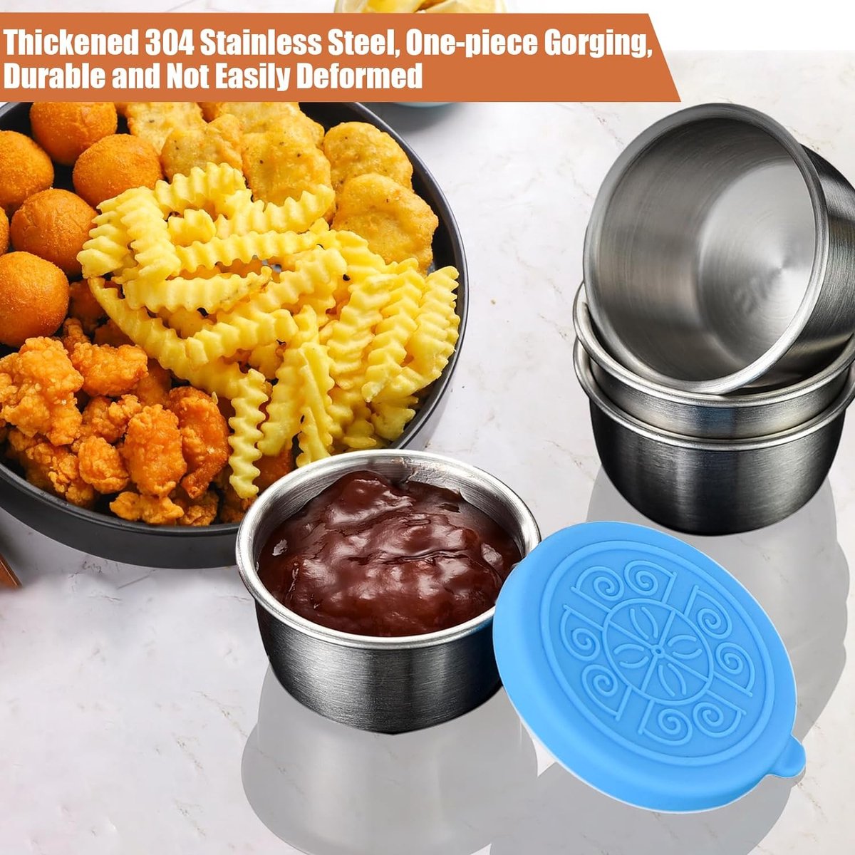 6 Pcs Mini Récipient de Sauce Gobelets à Sauce en Acier Inoxydable 50ML  Récipients Hermétiques pour