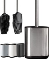 Toiletborstel, toiletborstel RVS wandmontage, toiletborstel siliconen, flexibel, modern en elegant, muursticker (zilver)