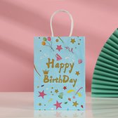 12 x Geschenktassen SET - BLAUW - Happy Birthday Tassen - 15*11*6 cm - Kraftpapier - Voor kinderen - Draagtassen - Cadeauzakjes - Verpakking - Sham's Art