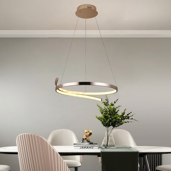 Chandelix - Luxe Hanglamp LED Ring met Afstandsbediening en Mobiel - Dimbaar - In hoogte verstelbaar - Eetkamer - Woonkamer - Goud Chroom
