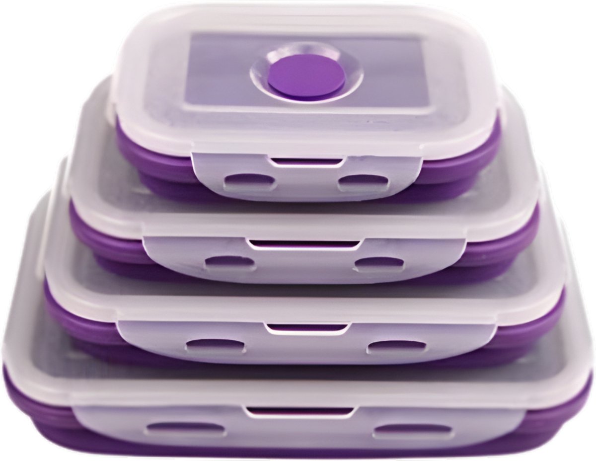 Hoge Kwaliteit Opvouwbare Draagbare Siliconen Voedsel Opslag Container Set Met Lunchbox - Set van 4