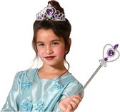 Atosa Carnaval verkleed Tiara/diadeem - Prinsessen kroontje met toverstokje - zilver/paars - meisjes