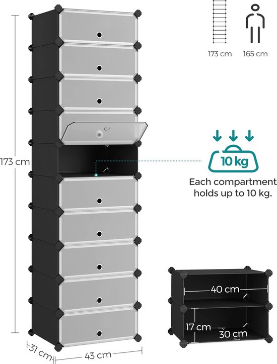 schoenenrek - planken, schoenenstandaard, hoog / schoenenorganizer ruimtebesparend, multifunctioneel, 31D x 43W x 173H centimeter