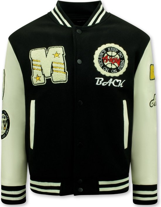 Foto: Vintage varsity baseball jacket oversized heren 7086 zwart