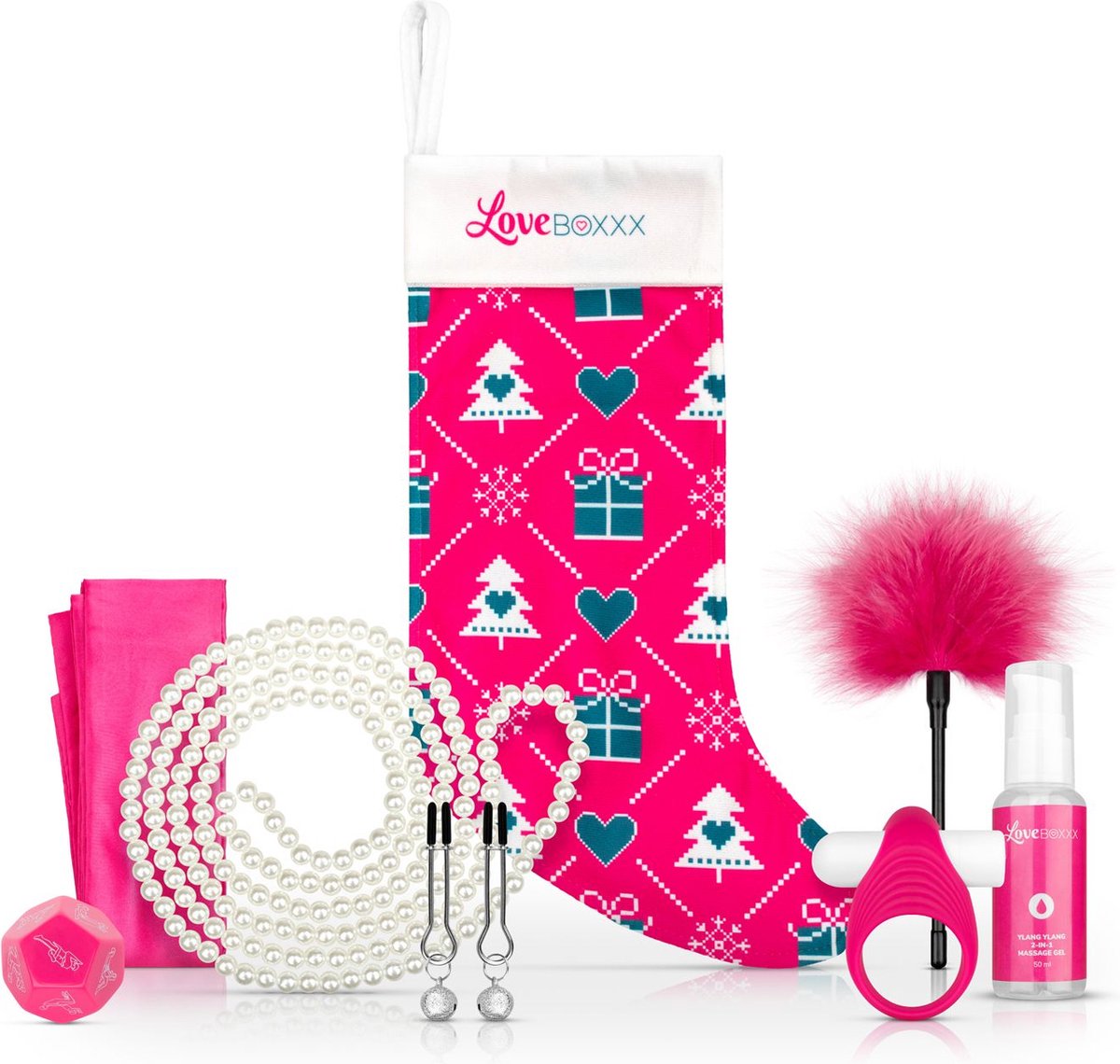 Loveboxxx - Christmas Stocking Set - Erotische Geschenkset - Kerstcadeau voor Volwassenen - Geschenkset Vrouwen en Mannen - Cadeau Vrouw en Man - Giftset Vrouw en Man - Erotisch - Roze