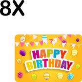BWK Stevige Placemat - Happy Birthday - Vlaggen - Balonnen - Set van 8 Placemats - 35x25 cm - 1 mm dik Polystyreen - Afneembaar