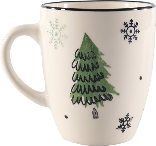 Kerstmok met Kerstboom Decoratie - Kerstservies - 350 ml - Set van 6 stuks