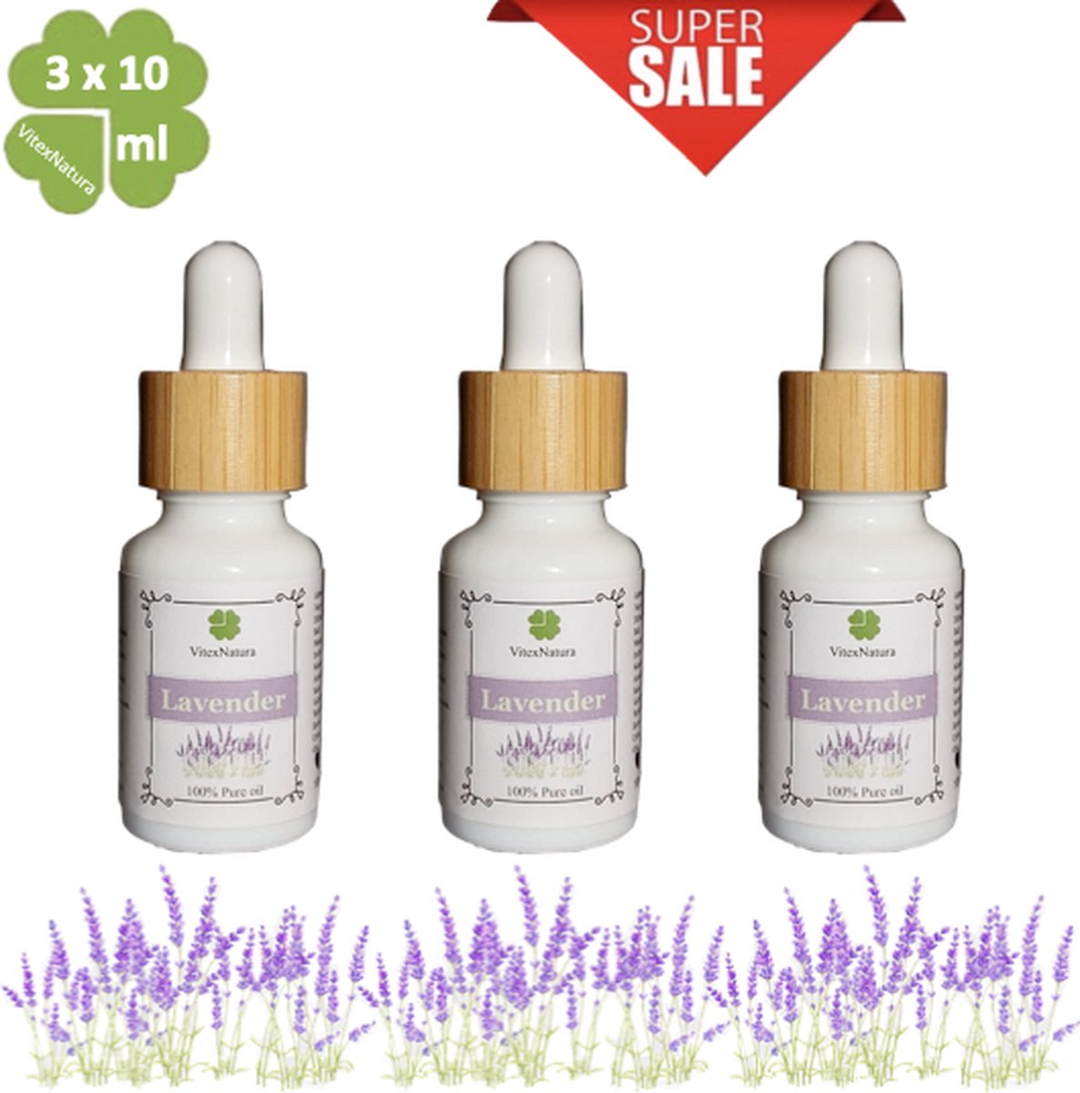 Goedkoopste Lavendel olie 100 Pure Etherische Olie | 3x10ml | Reinigend kalmerend | Helpt tegen slapeloosheid | Merk VitexNatura