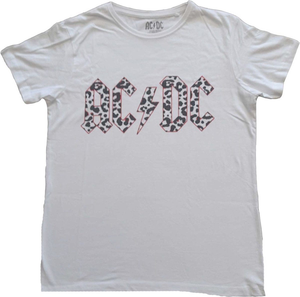 AC/DC - Mono Leopard Print Logo Dames T-shirt - 2XL - Wit