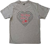 The Beatles - All You Need Is Love Heart Heren T-shirt - S - Grijs