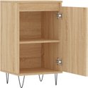Dressoir met eikenprint, open deur met twee planken, zwarte hairpin poten.