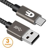 Drivv. USB C naar USB Kabel - Fast Charge / Snellader - USB C Data en Oplaadkabel - 3 meter - O.a. Samsung, iPhone 15 & Meer - Modern Grey