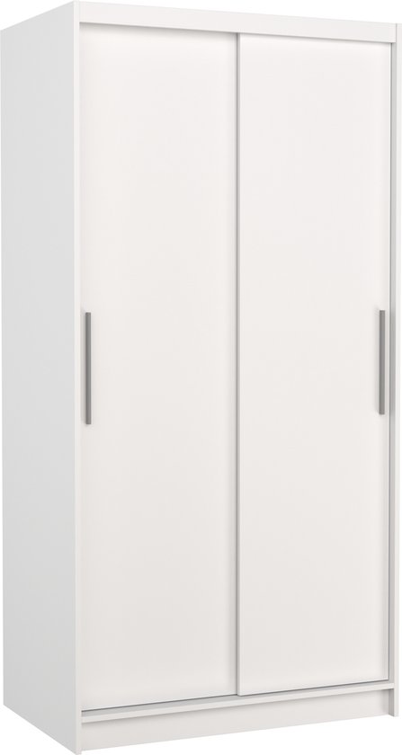 Armoire coulissante 100 cm - Coloris blanc - 5 étagères - 2 portes coulissantes - tringle à vêtements