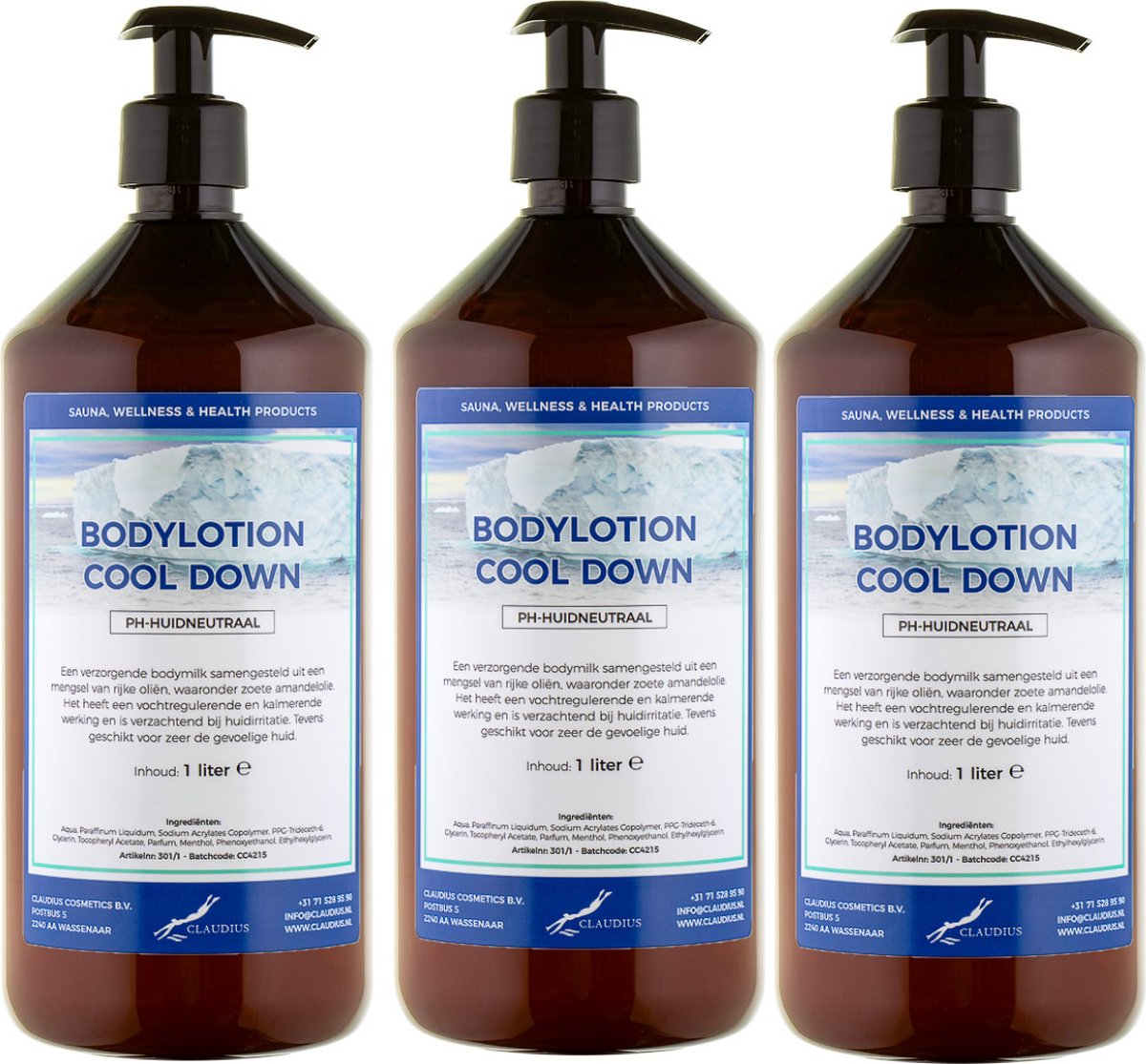 Bodylotion Cool Down 1 Liter - met gratis pomp - set van 3 stuks