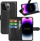 iPhone 15 Pro Hoesje - MobyDefend Kunstleren Wallet Book Case (Sluiting Voorkant) - Zwart - GSM Hoesje - Telefoonhoesje Geschikt Voor iPhone 15 Pro